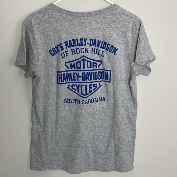 Harley-Davidson women V-neck Gray tee with Blue Graphic- size Large - Picture 3 of 9
